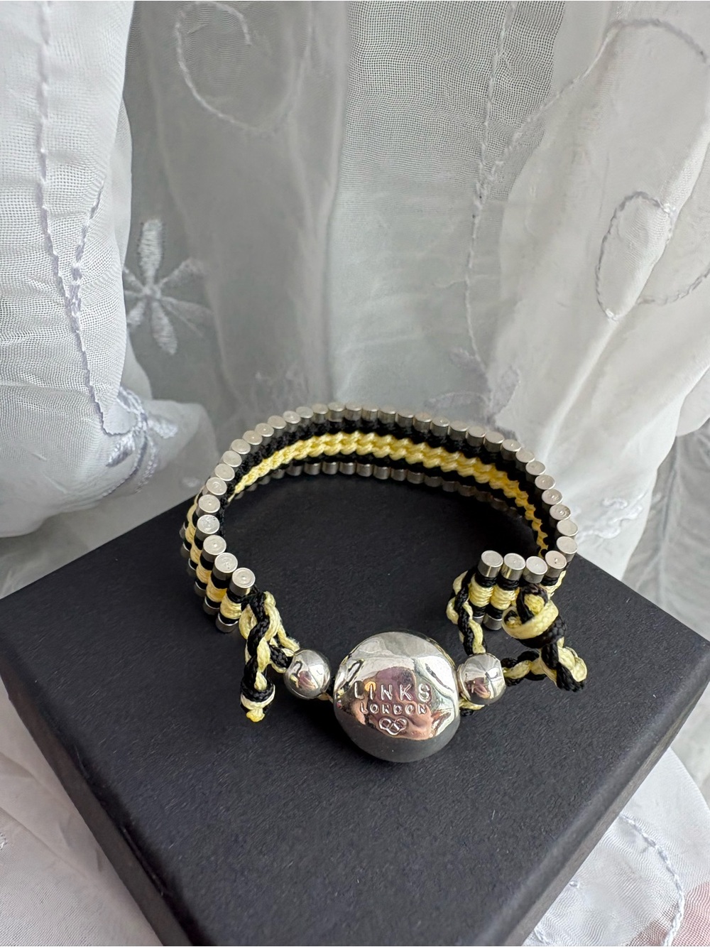 Links of London Silver Black & Yellow Woven Bead Bracelet